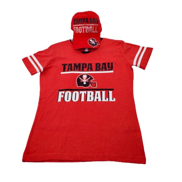 Tampa Bay Football Vintage V Neck Tee with Crystals & Shiny Lettering. - Picture 5 of 6